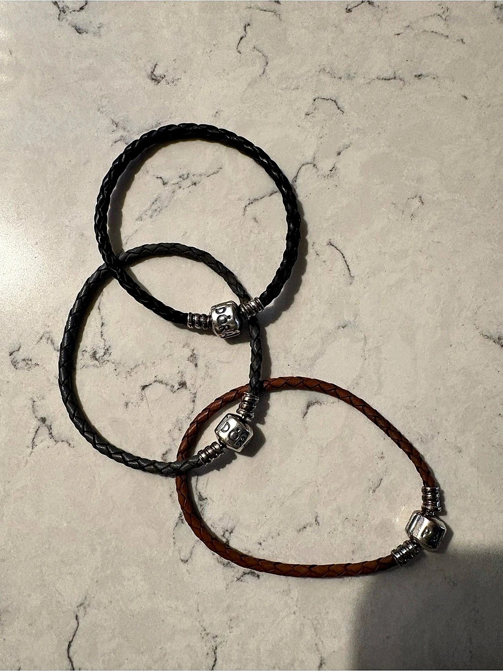 Pandora Moments Braided Leather Bracelet Set in Black & Brown and gray